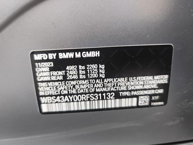 WBS43AY00RFS31132 - 2024 BMW M3 COMPETITION GRAY photo 12