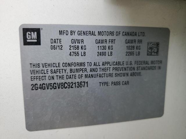 2G4GV5GV8C9213671 - 2012 BUICK REGAL GS WHITE photo 13