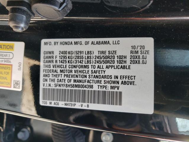 5FNYF8H58MB004398 - 2021 HONDA PASSPORT EXL შავი ფოტო 13