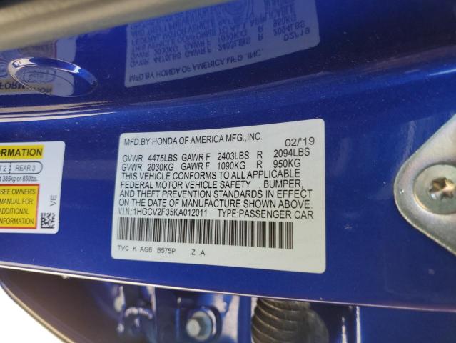1HGCV2F35KA012011 - 2019 HONDA ACCORD SPORT أزرق صورة 13