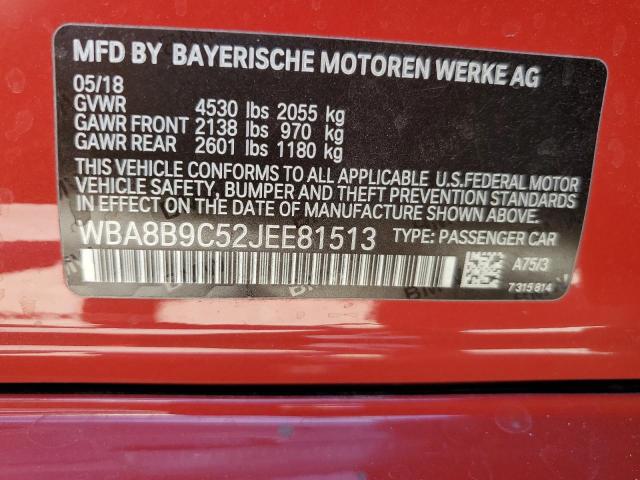 WBA8B9C52JEE81513 - 2018 BMW 330 I RED photo 12