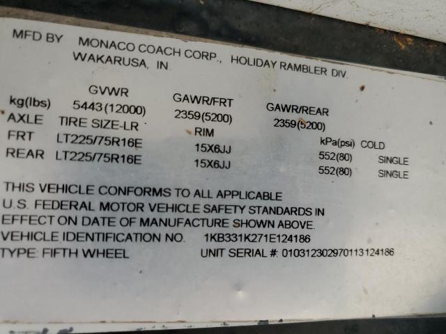 1KB331K271E124186 - 2001 HOLIDAY RAMBLER ALUMASCAPE Սպիտակ լուսանկար 10