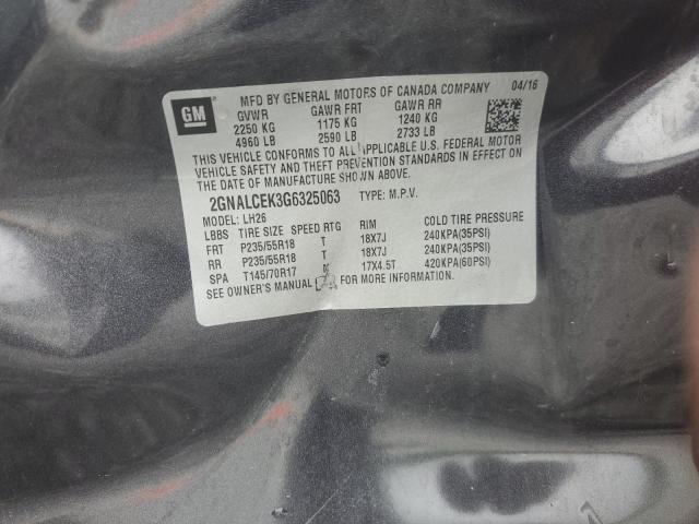 2GNALCEK3G6325063 - 2016 CHEVROLET EQUINOX LT 灰色 照片 14