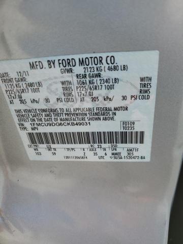 1FMCU9DG6CKB49031 - 2012 FORD ESCAPE XLT SILVER photo 13