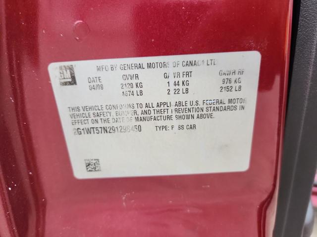 2G1WT57N291298450 - 2009 CHEVROLET IMPALA 1LT Қызыл фото 12