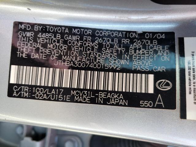 JTHBA30G740015992 - 2004 LEXUS ES 330 SILVER photo 13