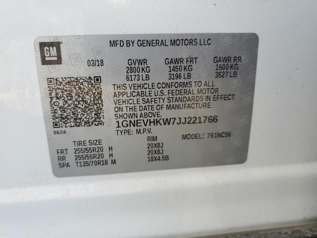 1GNEVHKW7JJ221766 - 2018 CHEVROLET TRAVERSE LT WHITE photo 14