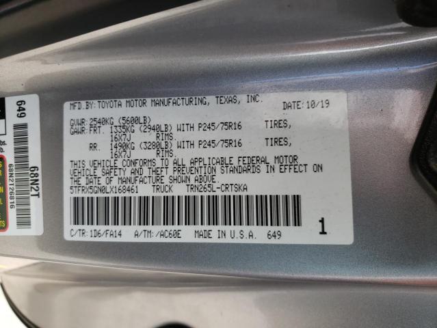 5TFRX5GN0LX168461 - 2020 TOYOTA TACOMA ACCESS CAB ვერცხლისფერი ფოტო 12