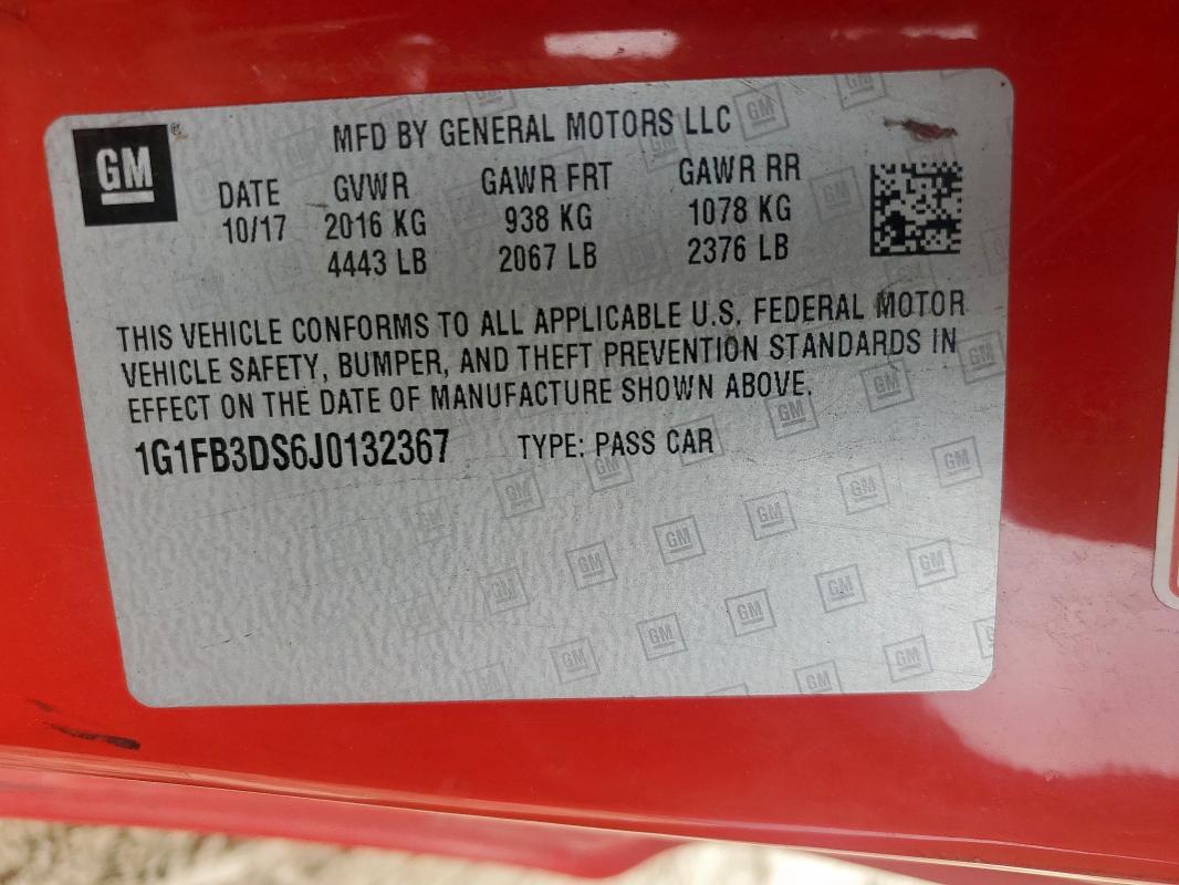 1G1FB3DS6J0132367 - 2018 CHEVROLET CAMARO LT RED photo 12