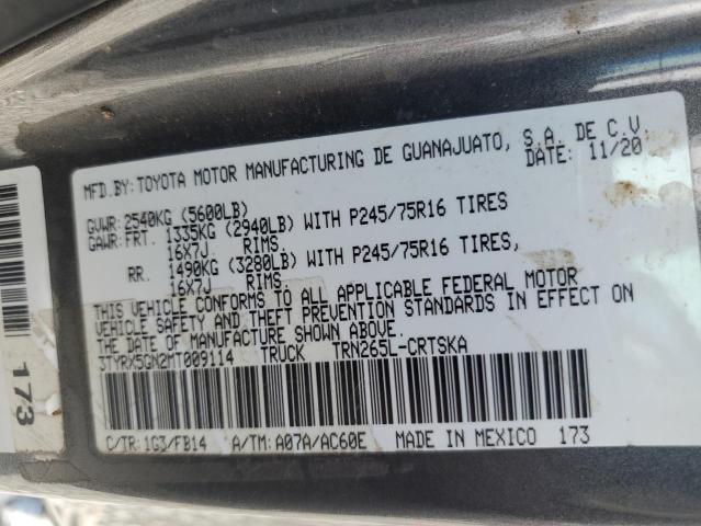 3TYRX5GN2MT009114 - 2021 TOYOTA TACOMA ACCESS CAB Մոխրագույն լուսանկար 12