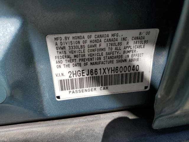 2HGEJ661XYH600040 - 2000 HONDA CIVIC BASE Mavi foto 12