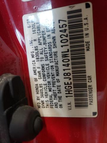 1HGEJ8140WL102457 - 1998 HONDA CIVIC EX RED photo 12