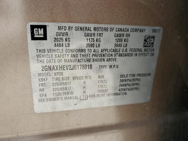 2GNAXHEV2J6178818 - 2018 CHEVROLET EQUINOX LS TAN photo 14