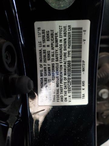 19XFC2F81KE003669 - 2019 HONDA CIVIC SPORT BLACK photo 12