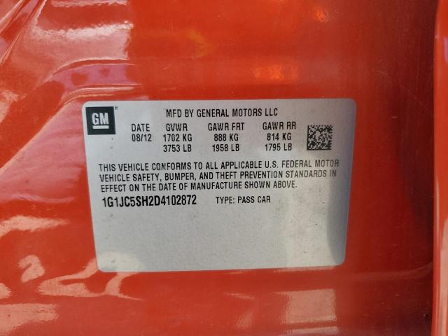 1G1JC5SH2D4102872 - 2013 CHEVROLET SONIC LT 橙色 照片 12