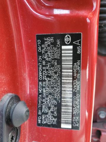 JTDKN3DU4A0172428 - 2010 TOYOTA PRIUS წითელი ფოტო 14