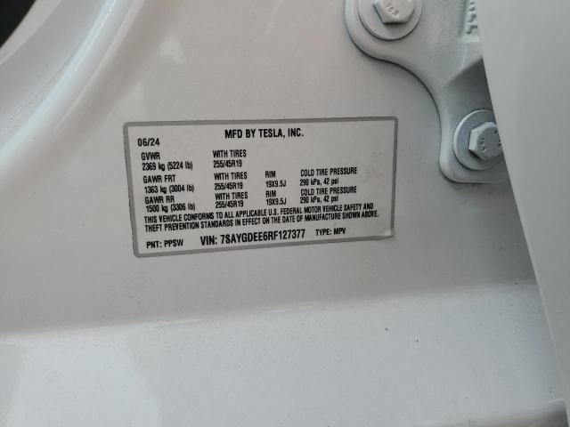 7SAYGDEE6RF127377 - 2024 TESLA MODEL Y WHITE photo 14