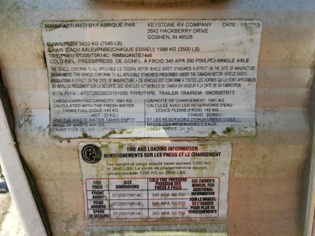 4YDT26029D3151030 - 2013 KEYSTONE SPRINTER WHITE photo 10