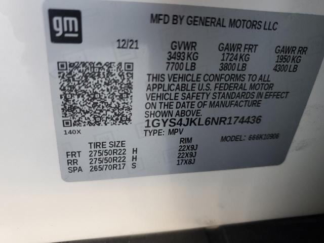 1GYS4JKL6NR174436 - 2022 CADILLAC ESCALADE ESV LUXURY WHITE photo 13