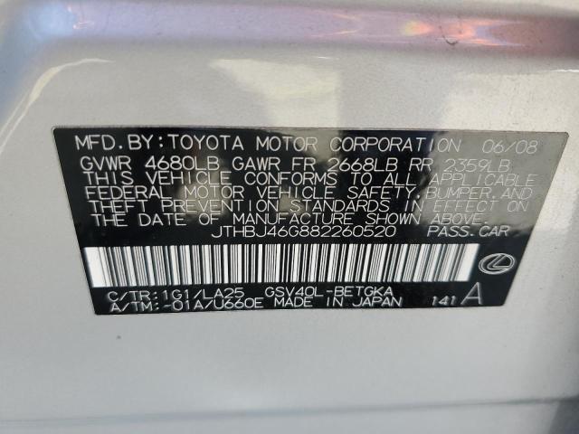 JTHBJ46G882260520 - 2008 LEXUS ES 350 SILVER photo 12