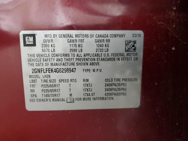 2GNFLFEK4G6298947 - 2016 CHEVROLET EQUINOX LT BURGUNDY photo 13