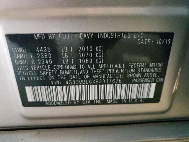 4S3BMBL6XE3017676 - 2014 SUBARU LEGACY 2.5I LIMITED GOLD photo 12