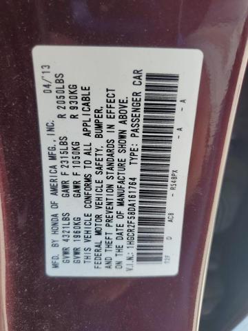 1HGCR2F58DA161764 - 2013 HONDA ACCORD SPORT BURGUNDY photo 12