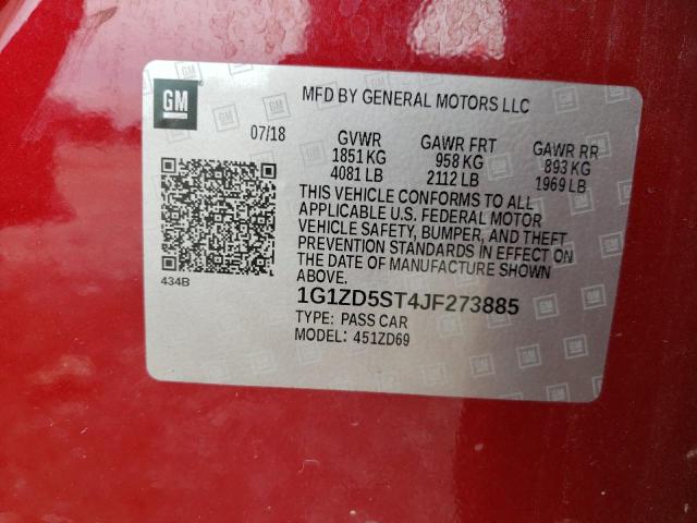 1G1ZD5ST4JF273885 - 2018 CHEVROLET MALIBU LT RED photo 12