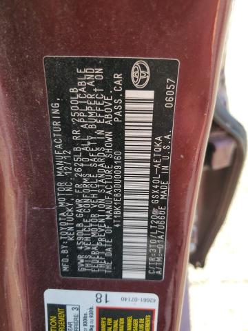 4T1BK1EB3DU009160 - 2013 TOYOTA AVALON BASE 栗色 照片 12