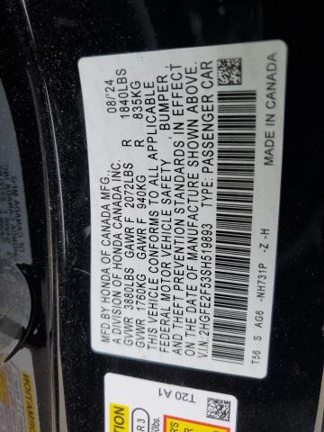 2HGFE2F53SH519893 - 2025 HONDA CIVIC SPORT BLACK photo 13