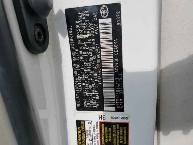 4T1BE46K59U902574 - 2009 TOYOTA CAMRY BASE WHITE photo 12