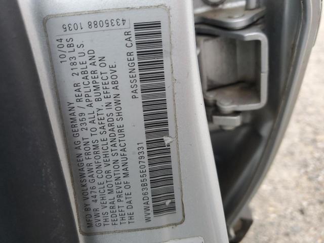 WVWAD63B55E079331 - 2005 VOLKSWAGEN PASSAT GLS SILVER photo 12