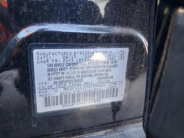 3N1AB7AP6KY394490 - 2019 NISSAN SENTRA S შავი ფოტო 12