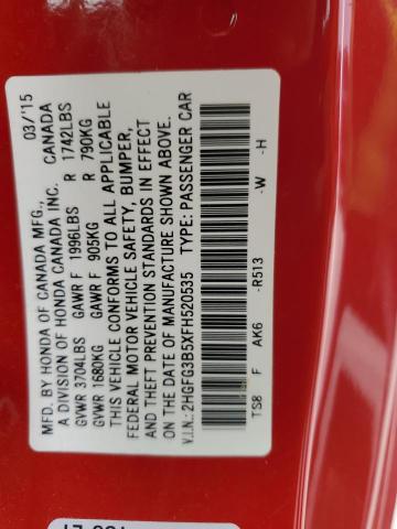 2HGFG3B5XFH520535 - 2015 HONDA CIVIC LX RED photo 12