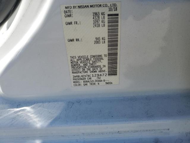 1N4BL4CV7KC129472 - 2019 NISSAN ALTIMA SR WHITE photo 12