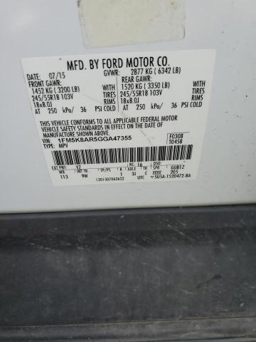 1FM5K8AR5GGA47355 - 2016 FORD EXPLORER POLICE INTERCEPTOR WHITE photo 13