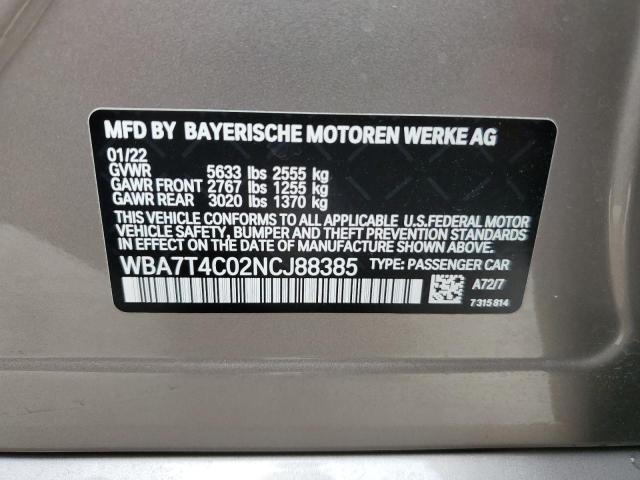 WBA7T4C02NCJ88385 - 2022 BMW 740 XI SILVER photo 12