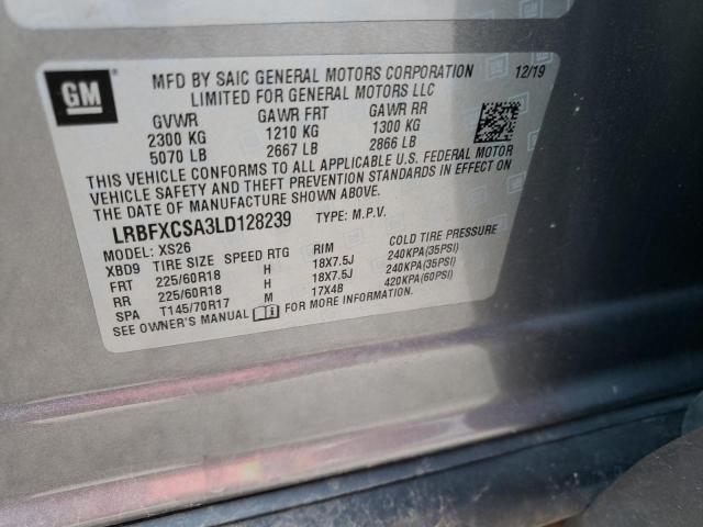 LRBFXCSA3LD128239 - 2020 BUICK ENVISION ESSENCE ნაცრისფერი ფოტო 12