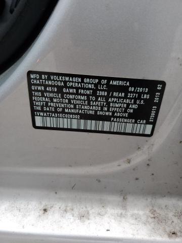 1VWAT7A31EC026302 - 2014 VOLKSWAGEN PASSAT S SILVER photo 13