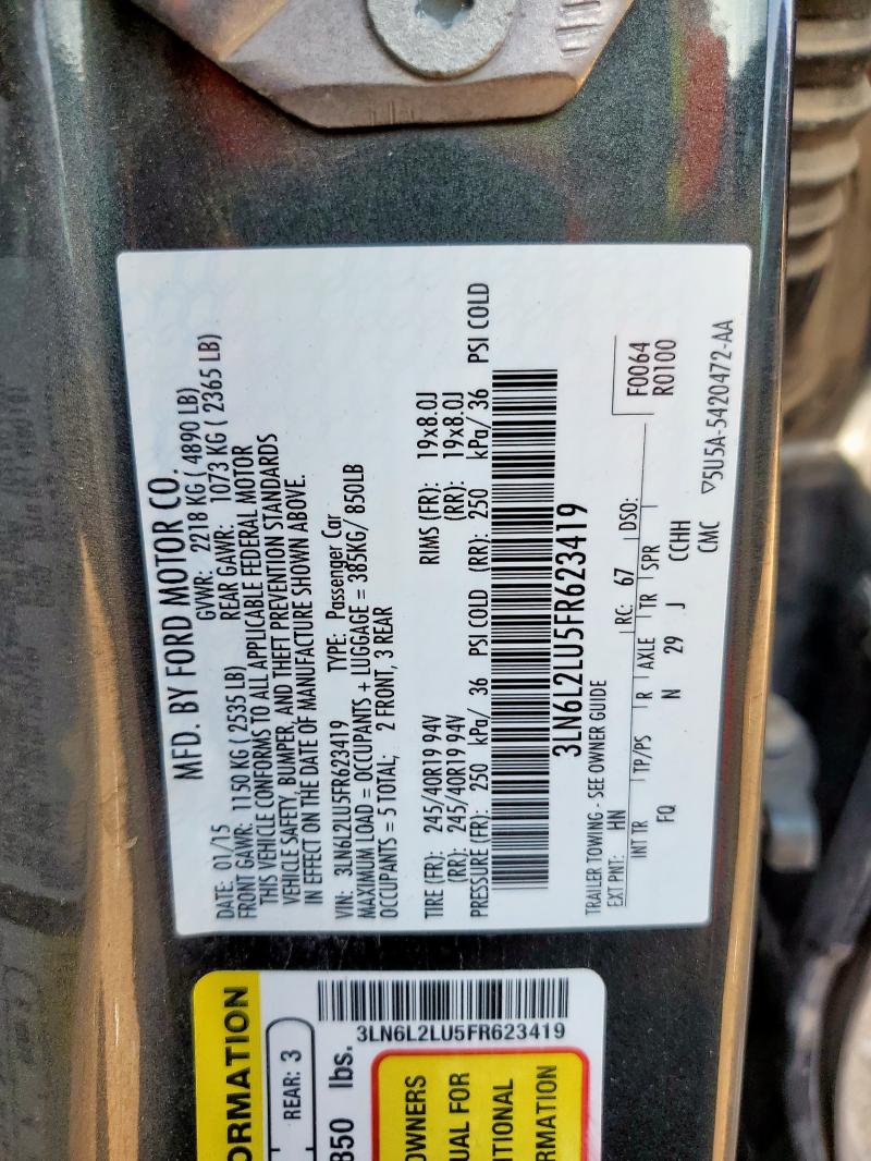 3LN6L2LU5FR623419 - 2015 LINCOLN MKZ HYBRID CHARCOAL photo 12
