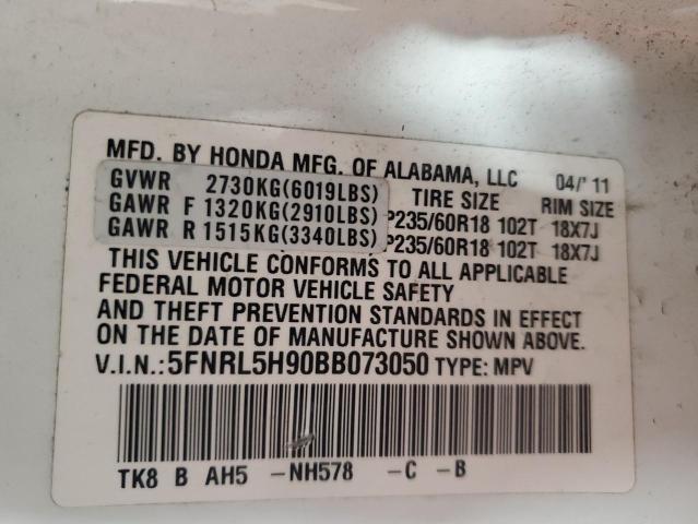 5FNRL5H90BB073050 - 2011 HONDA ODYSSEY TOURING WHITE photo 14