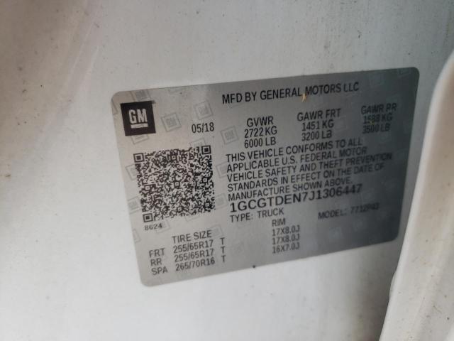 1GCGTDEN7J1306447 - 2018 CHEVROLET COLORADO Z71 WHITE photo 12