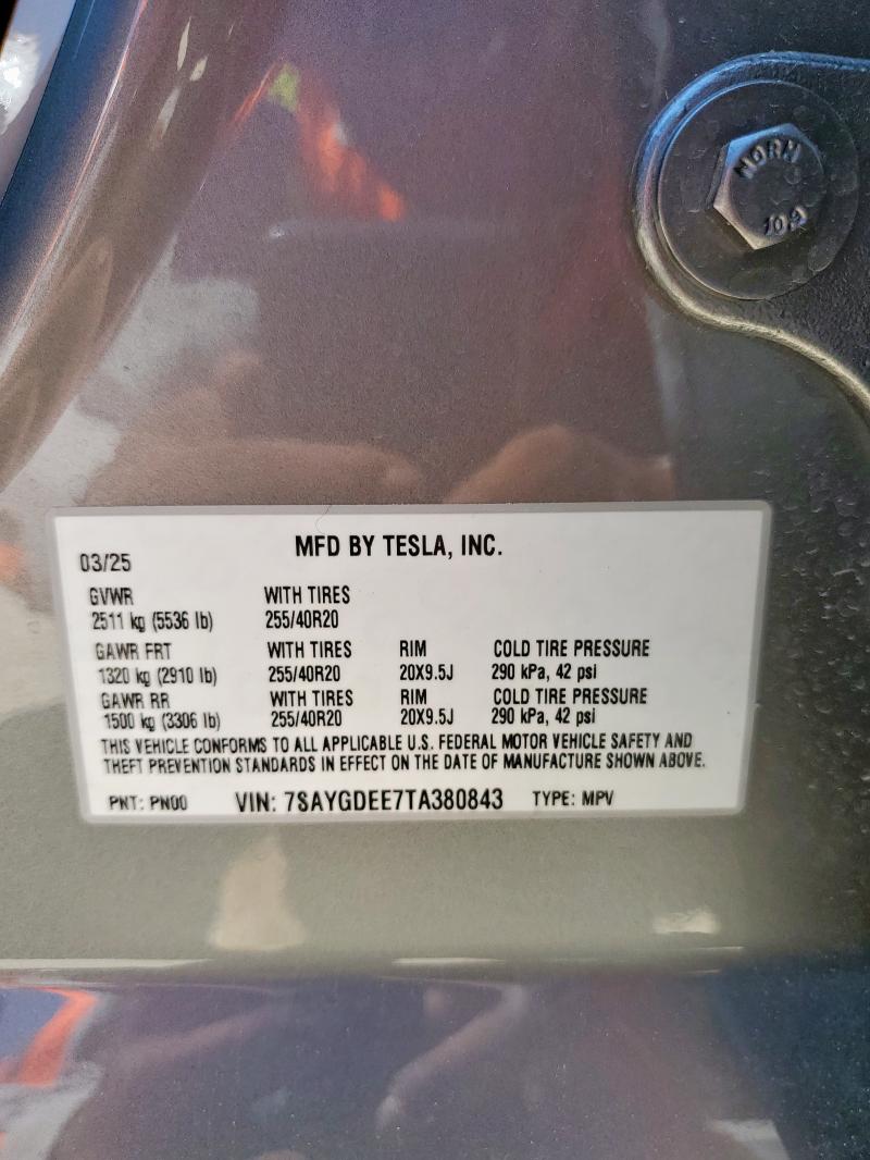 7SAYGDEE7TA380843 - 2026 TESLA MODEL Y GRAY photo 14