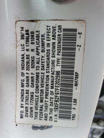 19XFB2F97FE202596 - 2015 HONDA CIVIC EXL თეთრი ფოტო 12