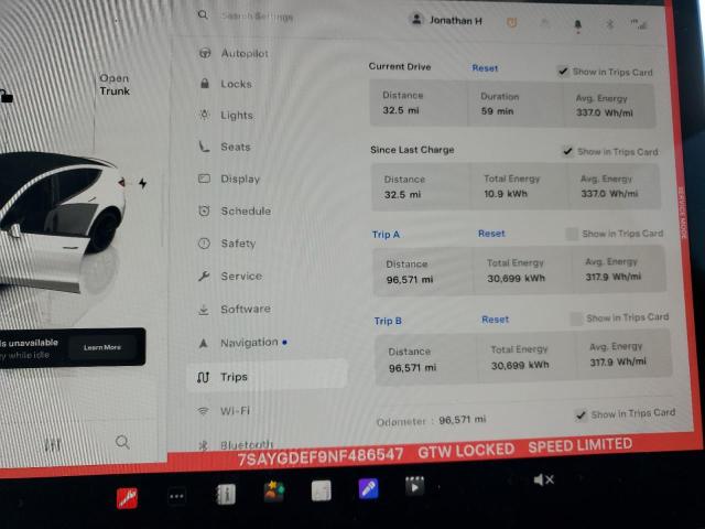7SAYGDEF9NF486547 - 2022 TESLA MODEL Y Beyaz fotoğraf 9