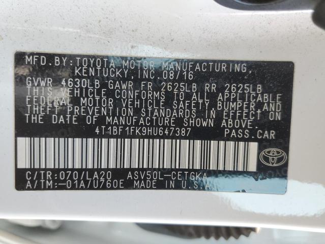 4T1BF1FK9HU647387 - 2017 TOYOTA CAMRY LE WHITE photo 13