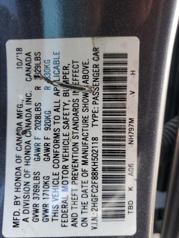 2HGFC2F88KH502118 - 2019 HONDA CIVIC SPORT 灰色 照片 13