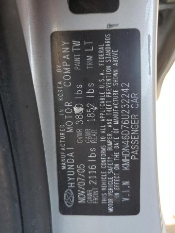 KMHDN46D76U232242 - 2006 HYUNDAI ELANTRA GLS SILVER photo 12