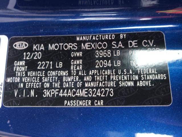 3KPF44AC4ME324273 - 2021 KIA FORTE GT BLUE photo 10