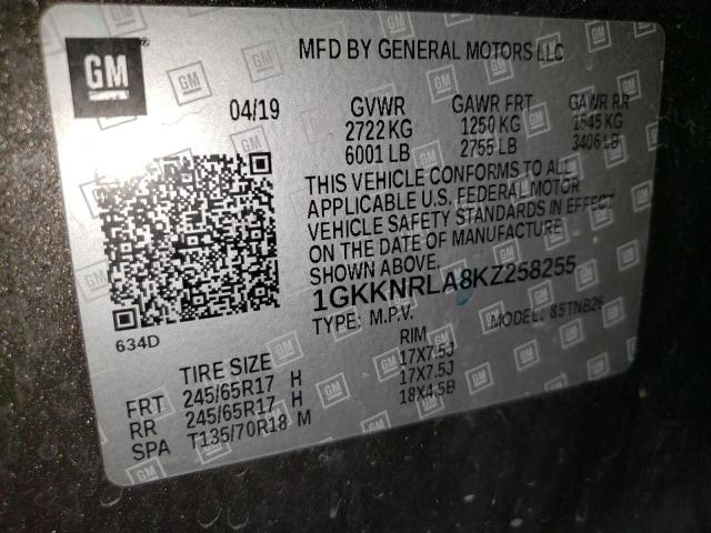 1GKKNRLA8KZ258255 - 2019 GMC ACADIA SLE GRAY photo 13